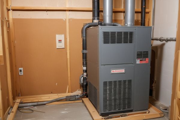 New high-efficiency furnace installation in residential basement