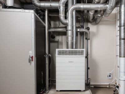 Professional furnace technician cleaning heating system